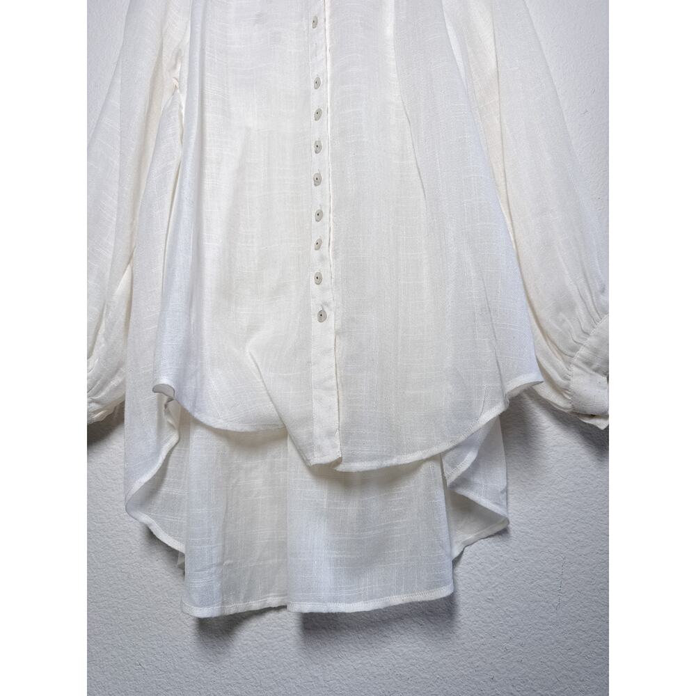 Free People Ivory Button Up High Low Tunic Embroidered Cutout Back M - Picture 7 of 14